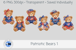 Patriotic Bears Clipart Set, 6 PNG Teddy Bears Product Image 1