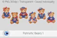 Patriotic Bears Clipart 1, 6 PNG Teddy Bears Product Image 1