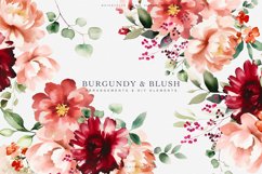 watercolor burgundy and blush flowers clipart set Product Image 1