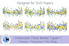 Watercolor PNG 300dpi Floral Borders 1 Product Image 1
