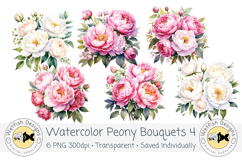 Watercolor Peony Bouquets Clipart 4 Product Image 1