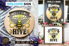 Welcome to our hive | Bee SVG Door Hanger Sign | Cricut file Product Image 1