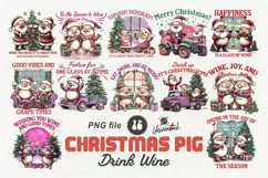 Christmas Pig Wine Drink PNG Sublimation Product Image 1