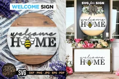 Welcome Home Bee | Bee SVG Door Hanger Sign | Cricut File Product Image 1