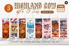 Highland Cow 4th of July Tumbler Wrap PNG Bundle