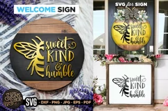 Sweet, kind and humble | Bee SVG Door Hanger Sign | Cricut Product Image 1