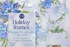 Holiday frames watercolor clipart set Product Image 1