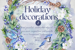 Holiday decorations watercolor clipart set Product Image 1