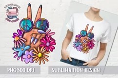 Peace sign hand Sublimation design PNG File Flowers Hippie Product Image 1