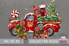 Christmas Gingerbread man PNG Sublimation Red Truck Retro Product Image 1