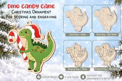 Christmas Dino Candy Cane Ornament Laser Coloring Glowforge Product Image 1