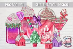 Christmas Pink PNG Sublimation Coffee Cocktails PNG Product Image 1