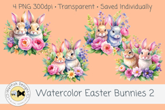 Spring PNG Watercolor Easter Rabbits 2 Product Image 1