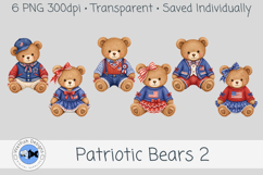 Patriotic Bears Clipart Set 2, 6 PNG Teddy Bears Product Image 1