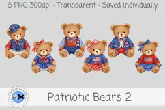 Patriotic Bears Clipart 2, 6 PNG Teddy Bears Product Image 1