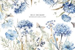Dusty Blue Floral Clipart Watercolor Set Product Image 1