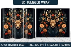 3D Deer Tumbler Wrap | Flower Tumbler | Sublimation Tumbler Product Image 1