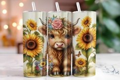 Highland Cow Sunflowers 20oz Tumbler Wrap Sublimation Product Image 1
