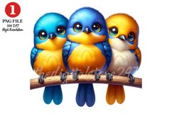 Cute Birds Clipart, Birds on Branch Sublimation Design Product Image 1