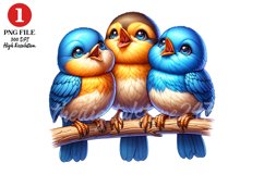Cute Birds Clipart, Birds on Branch Sublimation Design Product Image 1