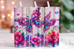 Glitter Butterfies Florals 20oz Tumbler Wrap Sublimation Product Image 1