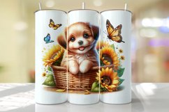 Puppy with Sunflower Tumbler Wrap Sublimation Product Image 1