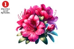 Hot Pink Azalea Clipart, Flowers Clipart Sublimation Product Image 1