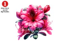 Hot Pink Azalea Clipart, Flowers Clipart Sublimation Product Image 1