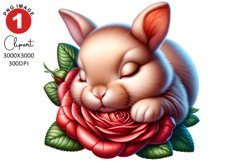 Bunny with Rose Flowers Spring Clipart Sublimation Product Image 1