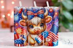4th of July Highland Cow 20oz Tumbler Wrap Sublimation Product Image 1