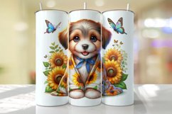 Puppy with Sunflower Tumbler Wrap Sublimation Product Image 1