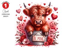 Cute Highland Cow Valentine&#039;s Day Clipart PNG - JPG Product Image 1
