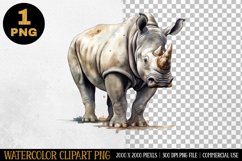 Rhinoceros Watercolor Clipart | Sublimation Design | PNG Product Image 1