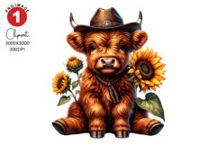 Highland Cow with Sunflowers Spring Clipart Sublimation Product Image 1