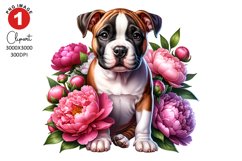 American Staffordshire Terrier with Peony Clipart Product Image 1