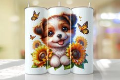 Puppy with Sunflower Tumbler Wrap Sublimation Product Image 1