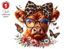 Cute Highland Cow Valentine&#039;s Day Clipart PNG - JPG Product Image 1