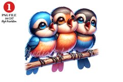 Cute Birds Clipart, Birds on Branch Sublimation Design Product Image 1