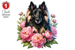 Belgian Tervuren with Peony Clipart Sublimation PNG Design Product Image 1