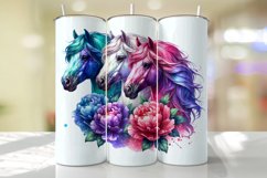 Colorful Horses with Florals Tumbler Wrap Sublimation Design Product Image 1