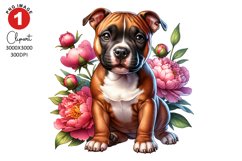 Staffordshire Bull Terrier with Peony Clipart Sublimation Product Image 1