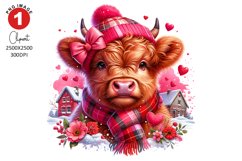 Cute Highland Cow Valentine&#039;s Day Clipart PNG - JPG Product Image 1
