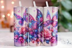 Glitter Butterfies Florals 20oz Tumbler Wrap Sublimation Product Image 1