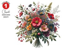 Wildlife Florals Bouquet Clipart Sublimation PNG Product Image 1