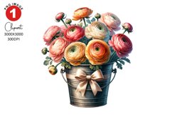 Ranunculus Bucket Spring Clipart Sublimation PNG Product Image 1