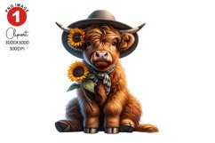 Highland Cow with Sunflowers Spring Clipart Sublimation Product Image 1