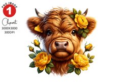 Highland cow with Peony Florals Spring Clipart Sublimation Product Image 1
