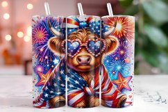 4th of July Highland Cow 20oz Tumbler Wrap Sublimation Product Image 1
