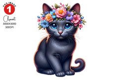 Cute Korat Cat Spring Clipart Sublimation PNG Design Product Image 1