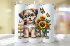 Puppy with Sunflower Tumbler Wrap Sublimation Product Image 1